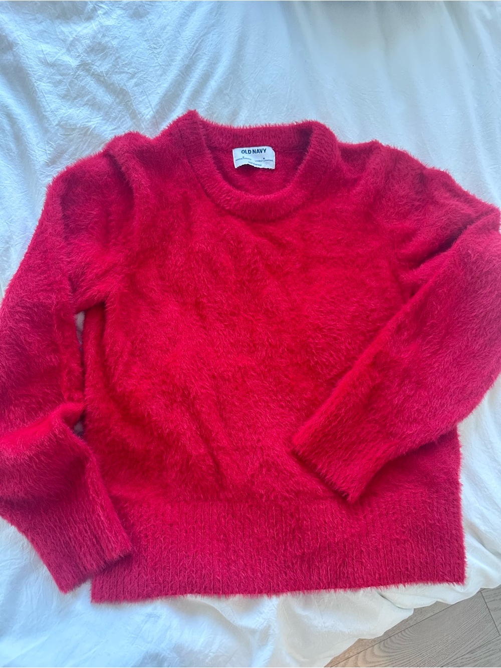 Old Navy Bright Red Fuzzy Crewneck Sweater